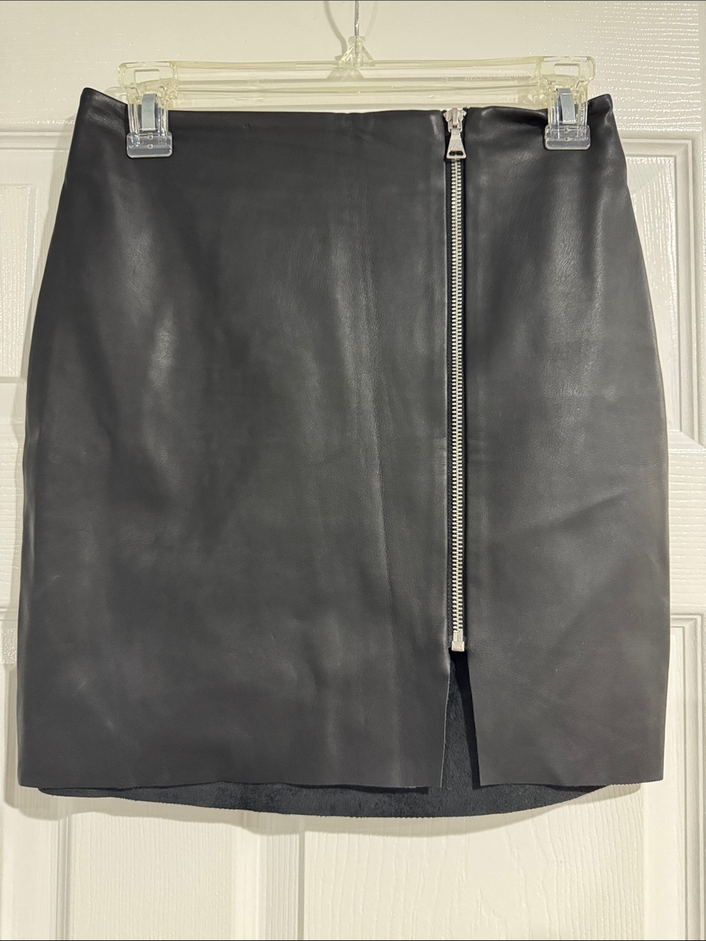 Express Black Leather Mini Skirt with Front Zip Accent